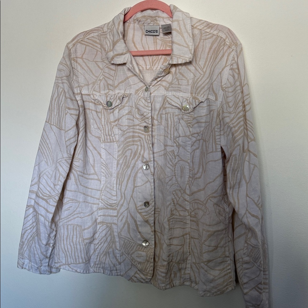 Chico’s 100% Linen Button Down Jacket Top